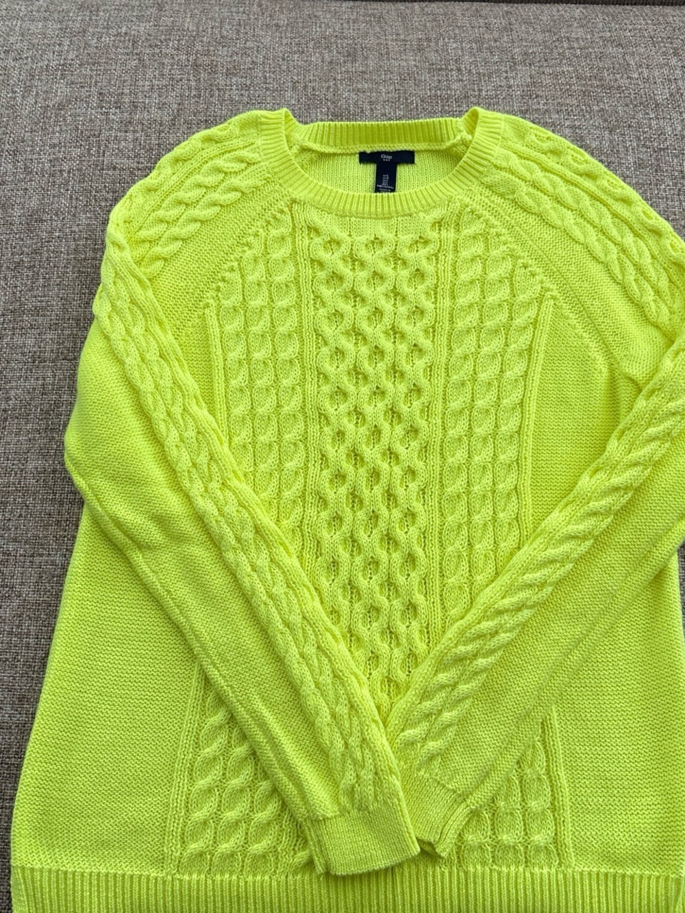 GAP Neon Lime Cable Knit Crewneck Sweater